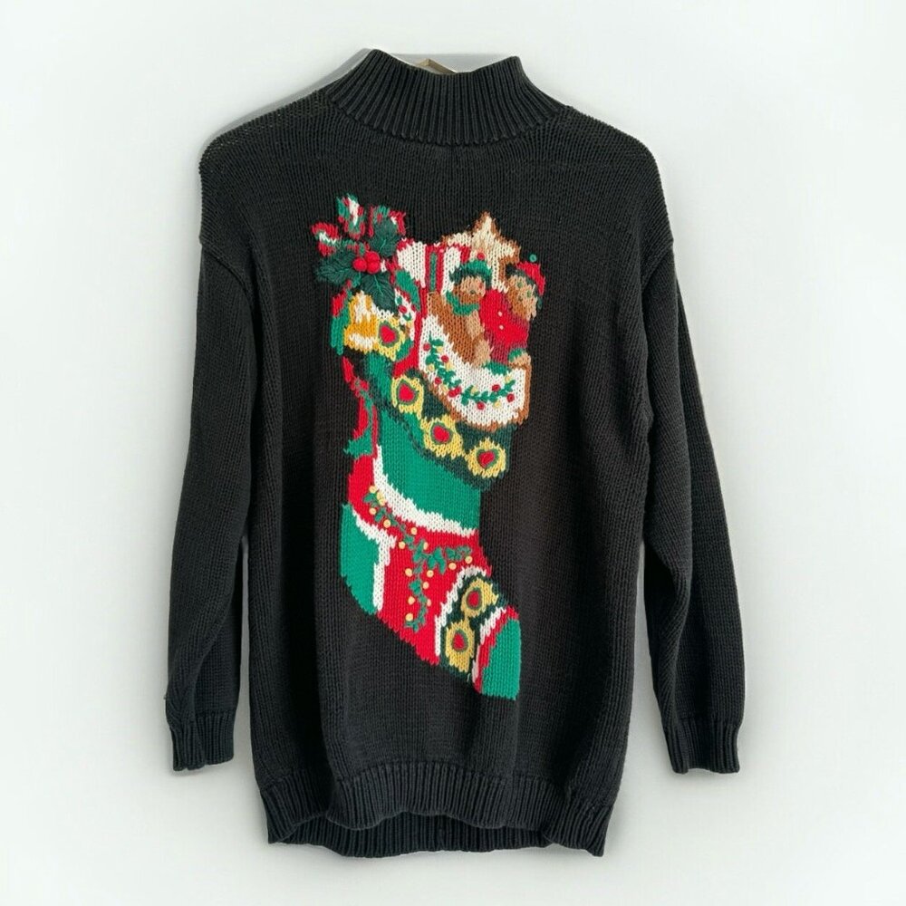 Vtg The Eagles Eye Christmas Sweater XL Christmas Stocking & Bear Heavyweight